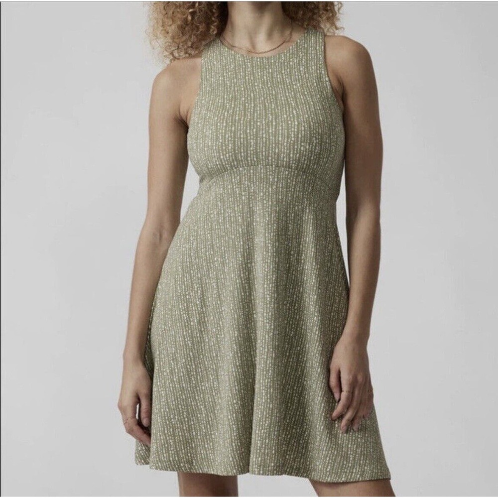 Athleta Santorini Thera Dress Olive Green With White Print Women’s Size Medium